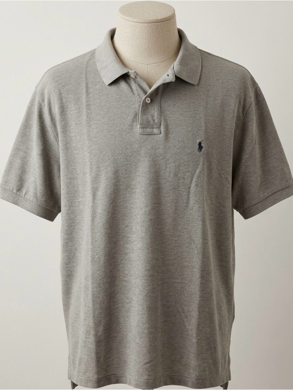 Vintage Polo Ralph Lauren Mens XL Gray Pique Polo Shirt 100% Cotton Pony